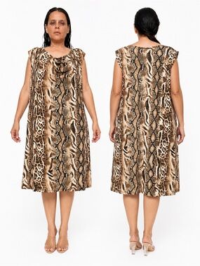 MSK Animal Print Midi Dress in Brown and Black